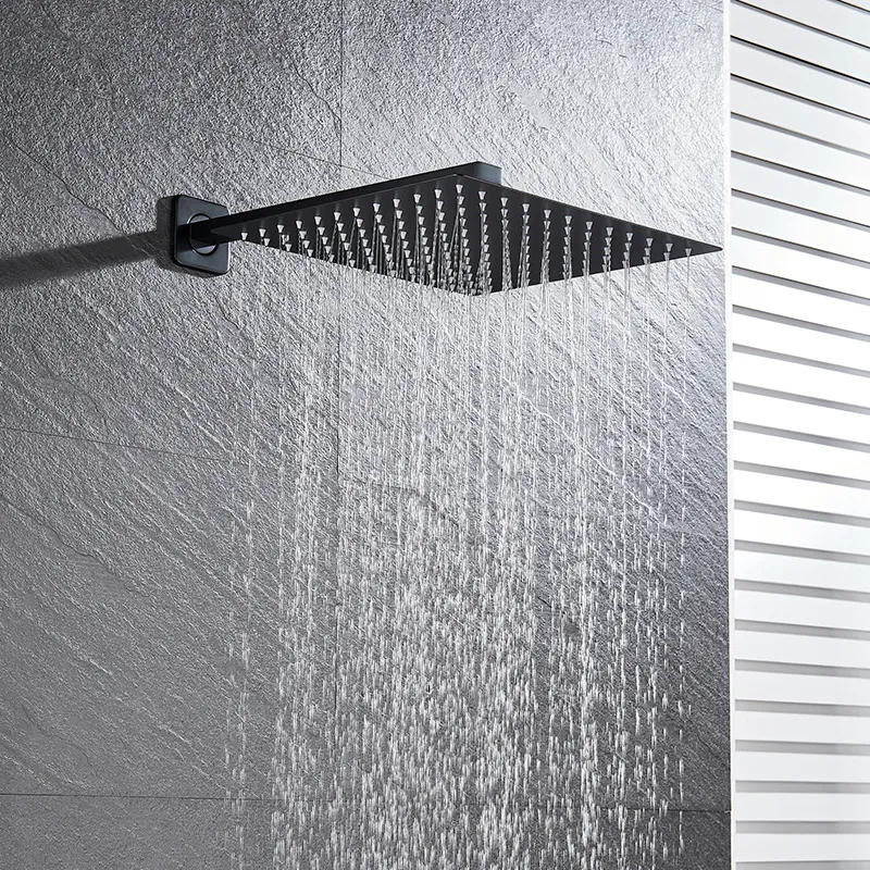 Matte Black 8/10/12 inch Rainfall Ultrathin Head With Arm Bathroom Shower Accessories Wall Mounted 210309