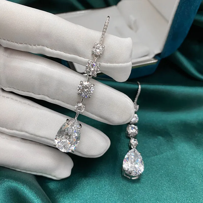 OEVAS 100% 925 Sterling Silver Sparkling High Carbon Diamond Créé Moissanite Drop Boucles D'oreilles De Noce De Mariée Fine Jewelry