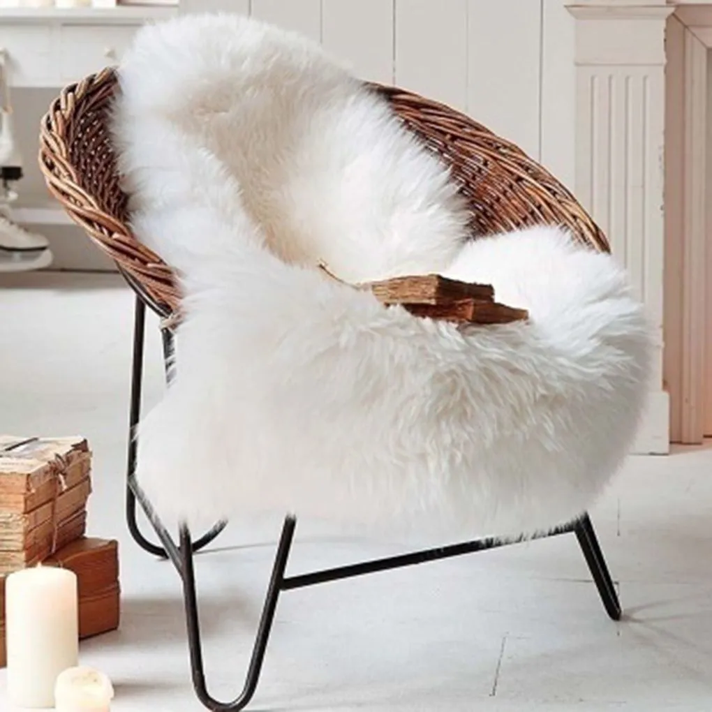 Casa pele de ovelha do falso decoração do escritório ultra macio capa de cadeira tapetes quente peludo almofada de assento sofá chão 5883795