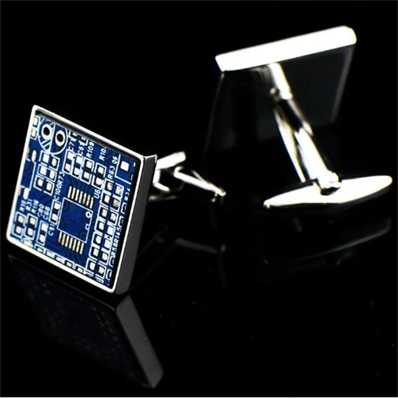 / lote Green / Blue Board Cufflinks PCB Circuit Card Cuff Links Jóias Homens Acessório Todo