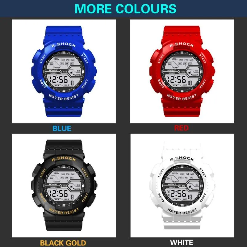 الموضة مقاومة للماء للرجال LCD Digital Fordight Date Rubber Sport Wast Watch Mens Watches Top Relojes245d