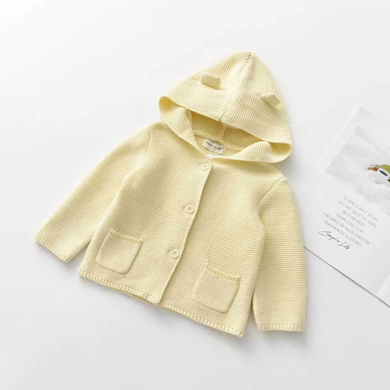 Baby cardigan toddler pojke tjej tröja stickning ull mode hooded krage barn kappa kläder wl003 210610