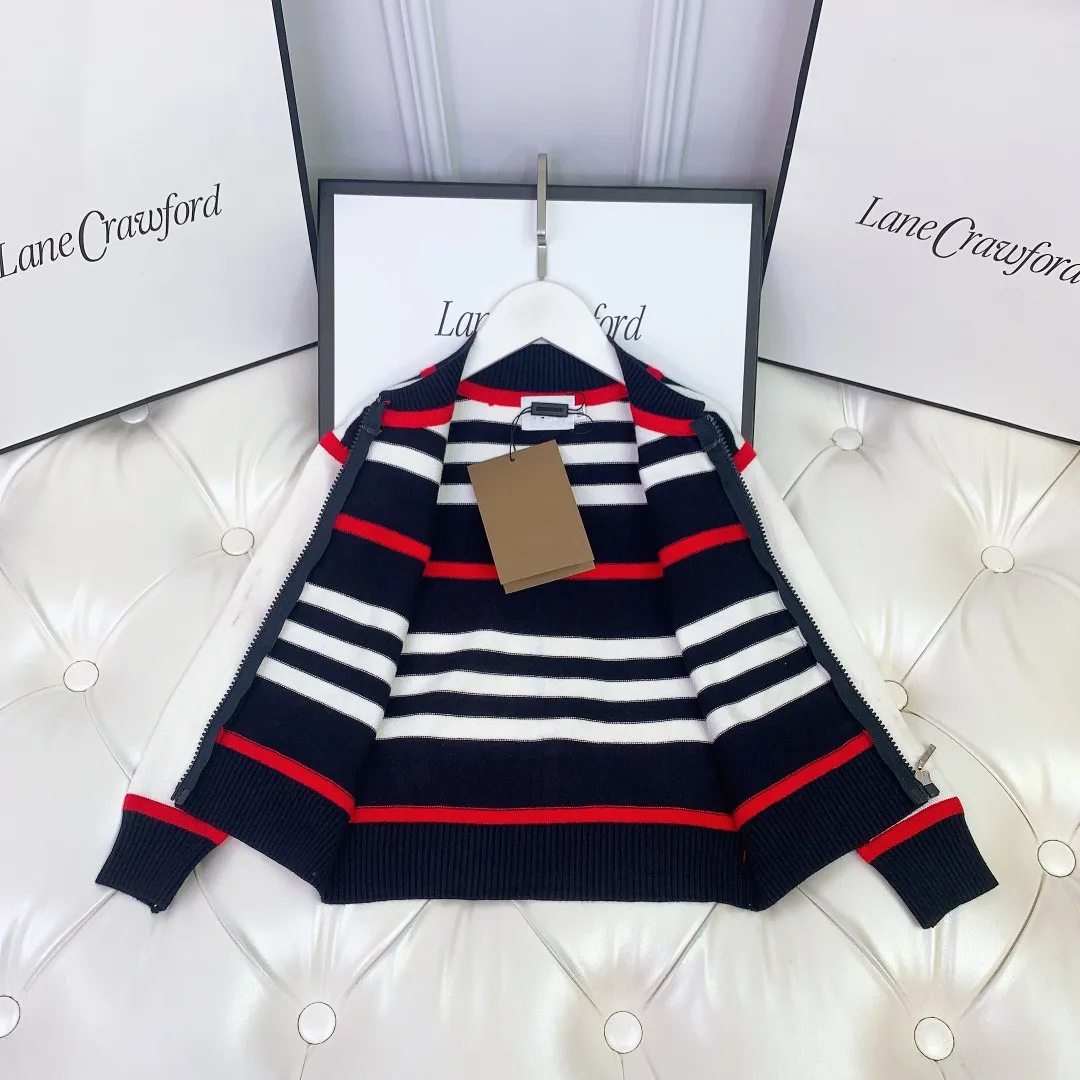 Fashion Children's Sweaters Cardigan Zipper Coat Match Color Horizontal Stripe All-match Sweater 
