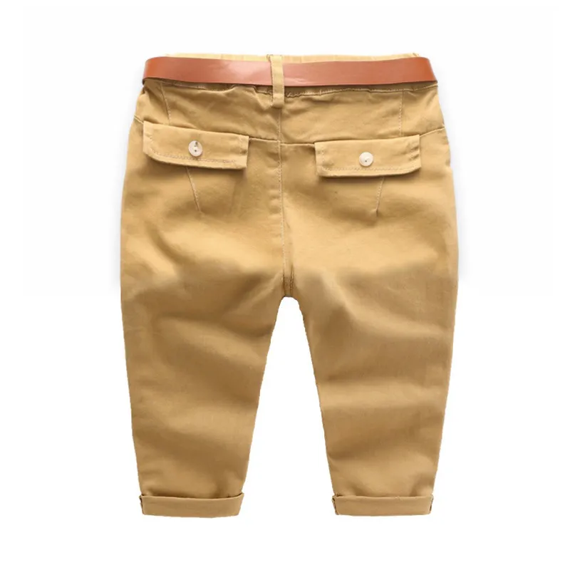 Nouveau automne printemps 2 3 4 6 8 ans vêtements pour enfants couleur unie pour enfants bébé garçons coton pantalons longs pantalons avec ceinture 210306