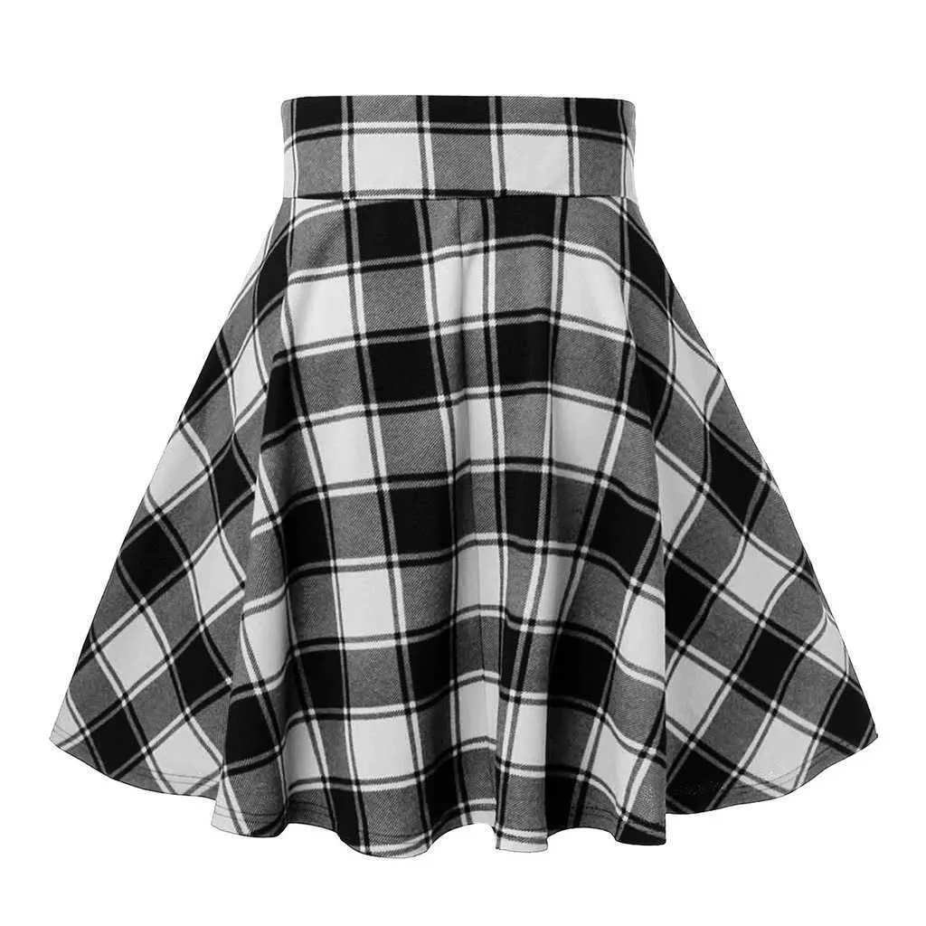 Gothic Skirt Women Spring Summer Streetwear High Waisted Lace-up Short Green Plaid Wool Skirts Mini Tutu Femme Punk Clubwear 210604