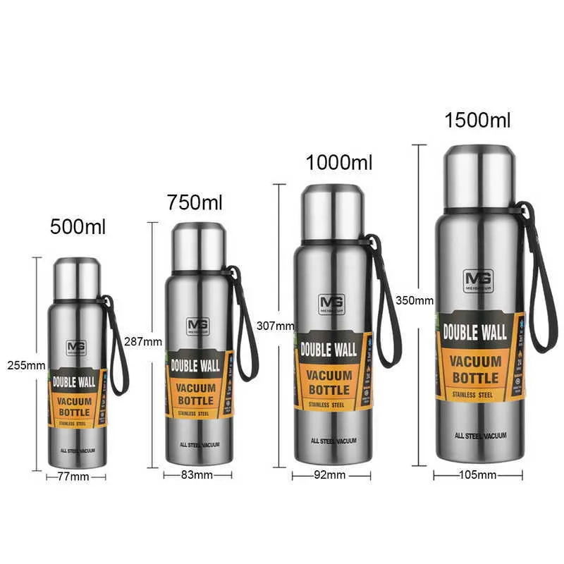 500 750 1000 1500ml Thermo tè Boccetta vuoto termica tè da 1 litro di grande capacità Stile militare Thermos sport all'aria aperta 210907266S