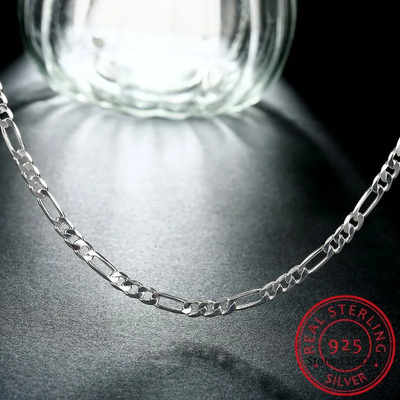 Collier chaîne Figaro en argent Sterling 925 véritable, 4mm, 8 tailles disponibles, pour femmes, hommes et enfants, 40 45 50 60 75cm, bijoux Kolye Collares261Z