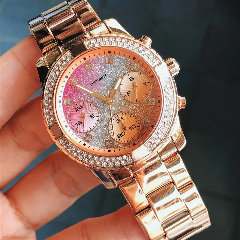 Nouveau Minimalisme Design Géométrique Glitter Montres Femmes En Acier Inoxydable Multi-fonction Quartz Montre-Bracelet Dames Cadran Coloré