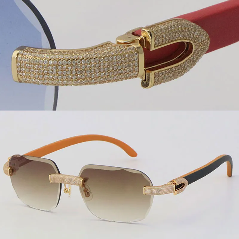 2022 Neues limitiertes Modell Mikropavierter Diamant Sonnenbrille Originalholz Rande ohne Sonnenbrille 18K Gold C Dekoration Männliche Frau 256K