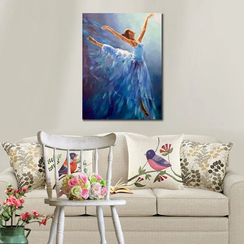 Ручная роспись маслом Фигура Танцующая балерина в синем Абстрактная современная красивая картина на холсте Женщина Картина для дома Dec2458