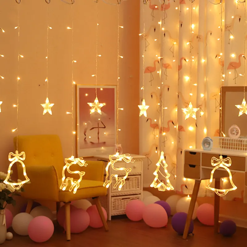 220V wtyczka UE Twinkle Moon Star Elk Christmas Garlands LED LED Lights String Lights Year Tree Party Dekoration