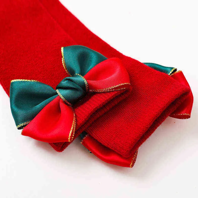 es bébé filles chaussettes de Noël enfant en bas âge arc rouge genou haute chaussettes longues coton doux enfants chaussette cadeau nouveau-né Socken pour 0-5 ans G1224