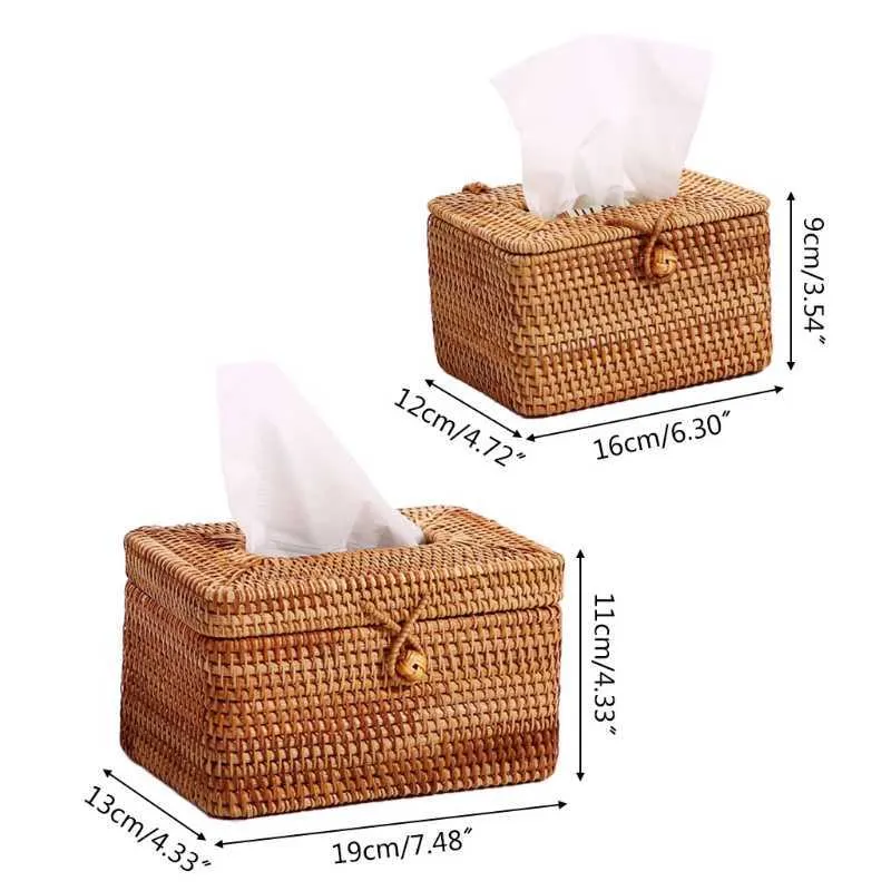 Elegante Handmade Rattan Tissue Box Guardanapo De Armazenamento De Armazenamento Desktop papel higiênico Dispensador para Home Office 210818