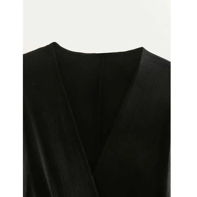 ZA Dames Vintage Zwarte Jurk Lange Mouw V-hals Shirt Eenvoudige vrouwelijke minirok met riem Xitimeao 210604
