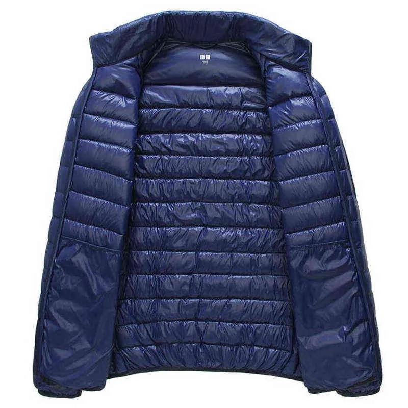 Höst Casual Jacket Men Ultra Light Winter Warm Parkas Coat Vattentät Lätta Vit Duck Downs Outwear 5XL 6XL 211217