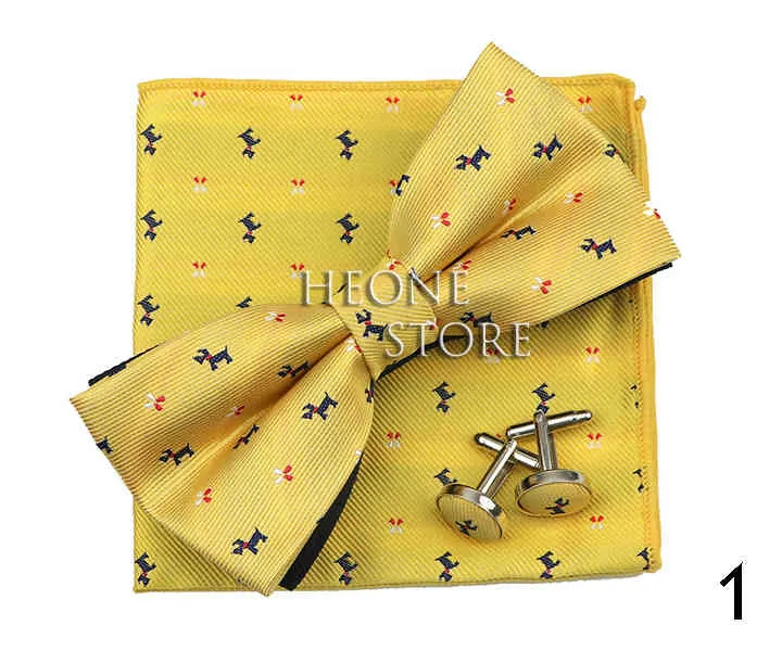 Mens Bowtie Set Fashion Dot Solid Polyester Bow Tie Handkerchief Cufflinks Bar Party Wedding Business Daily Wear Accessories