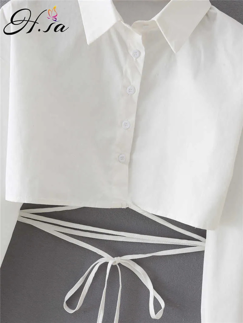 HSA Blusen Frauen Classy Temperament Design Ins Sommer Weiß Chic Elegante Koreanische Stil Blusas Reine Casual Weiß Bandage Tops 210716