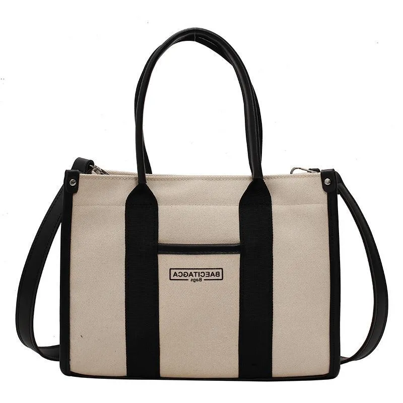 Borsa di grande capacità Borsa portatile da donna l'autunno, versatile, in tela, borsa a spalla pendolari, college