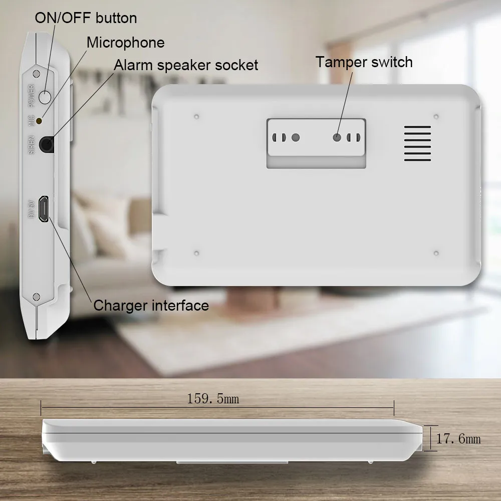 Akıllı Ev Güvenlik Sistemi Kablosuz Wifi 433 MHz GSM Alarm 4.3 inç Tam Dokunmatik Renkli Ekran SOS Siren Duman Dedektörü ile