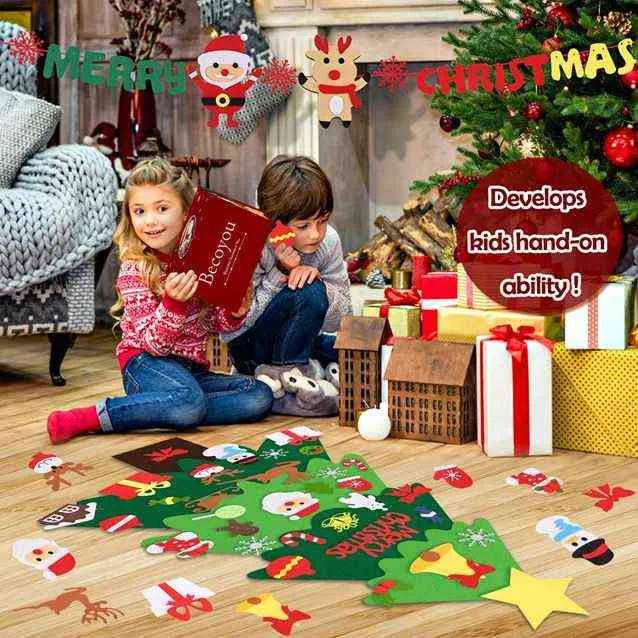 DIY sentiu decorações de parede de árvore de Natal conjunto com luzes led enfeites de festas de festa para berçário crianças de crianças decoração de casa 211104
