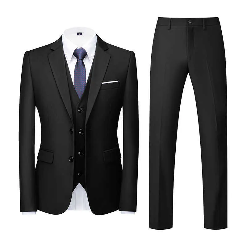 2021 Nuevo traje de gran tamaño Trajes de boda para hombres Best Man's Three Peices Set chaqueta + pantalones + chaleco Traje de hombre formal Royal Blue Black 6x X0909