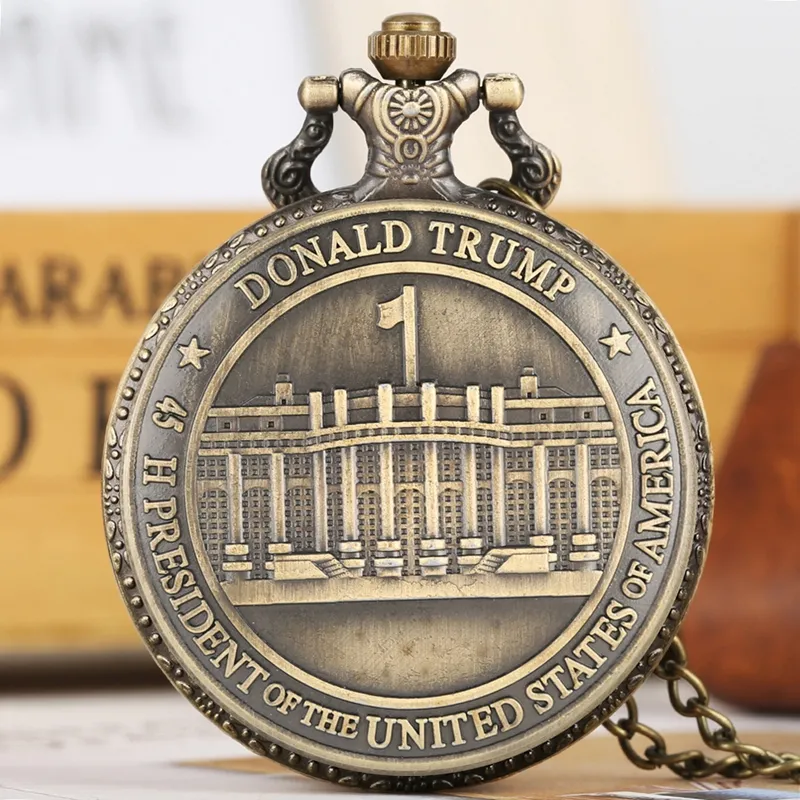 Selo do Presidente dos Estados Unidos da América Casa Branca Donald Trump Relógio de bolso de quartzo Coleções de arte para homens e mulheres 178w