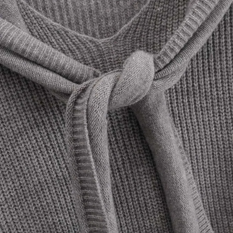 Aelegantmis Vintage capuche tricoté pull côtelé femmes dentelle confortable surdimensionné pull décontracté lâche pulls coréen chic petit ami 210607
