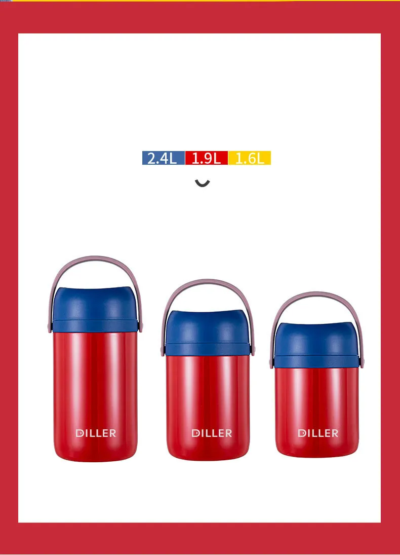 2000ML Food Lunch Box Stainless Steel Container For Hot Soup Vacuum Flask Thermos Insulated Kitchen School Lunch Boxes 201016