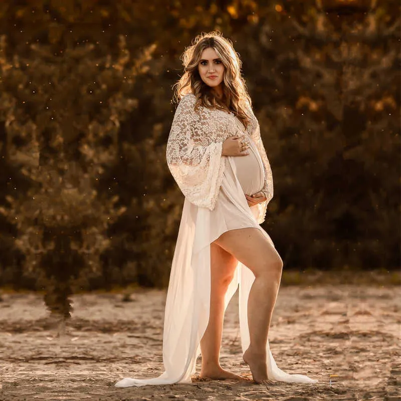 Robe longue de photographie de maternité, style Boho, col en v, pour séance Photo de maternité, en mousseline de soie, été 2020, Q0713