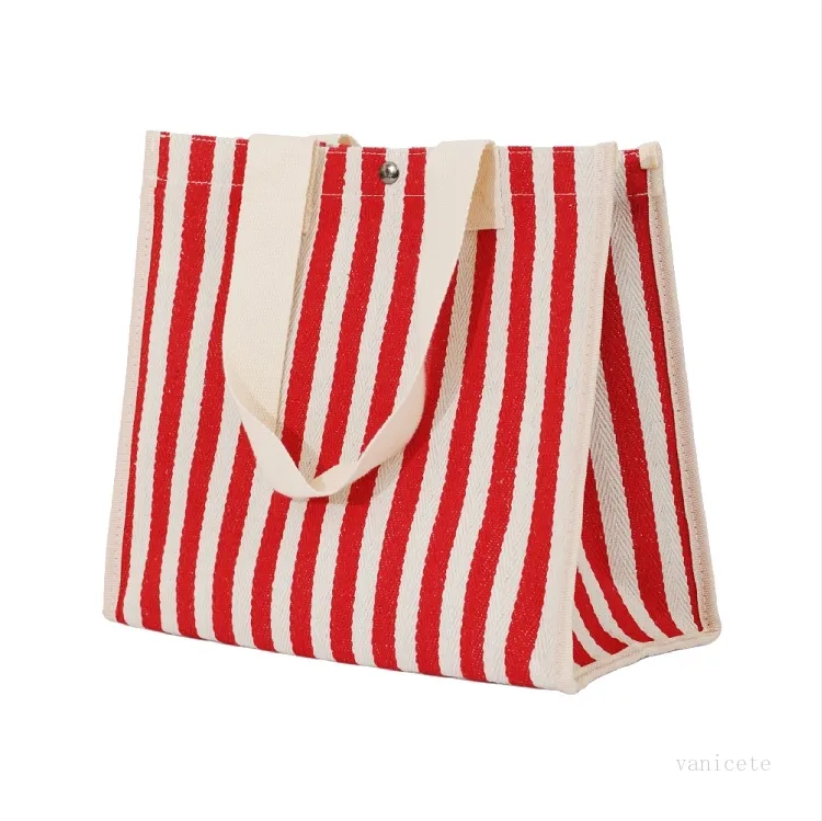 Korean striped handbag canvas women's vegetable shopping bag carrying Lunch Bags T2I52276