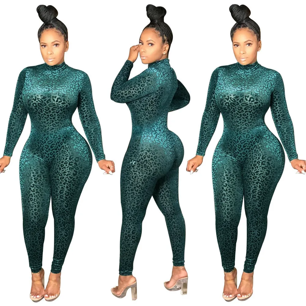 Leopard Print Sexy Club Phemsuit Women Fall Long Long Vneck Mesh Mesh Party Bodycon Rompers Jumpsuit 201007