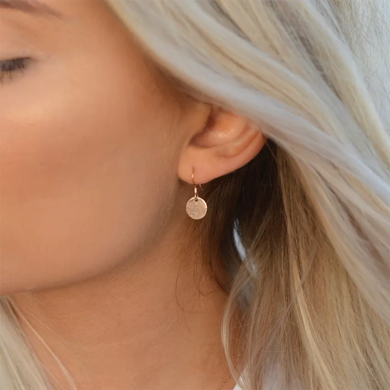 925 Silver Hammerer Mynt Örhängen Handgjorda Rose Gold Oorbellen Vintage Pendientes Brincos Disk för kvinnor