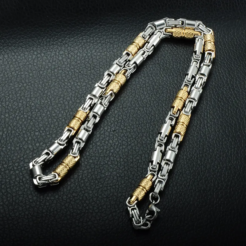 Two Tone Gold Color Necklace Titanium Stainless Steel 55CM 6MM Heavy Link Byzantine Chains Necklaces for Men Jewelry297j