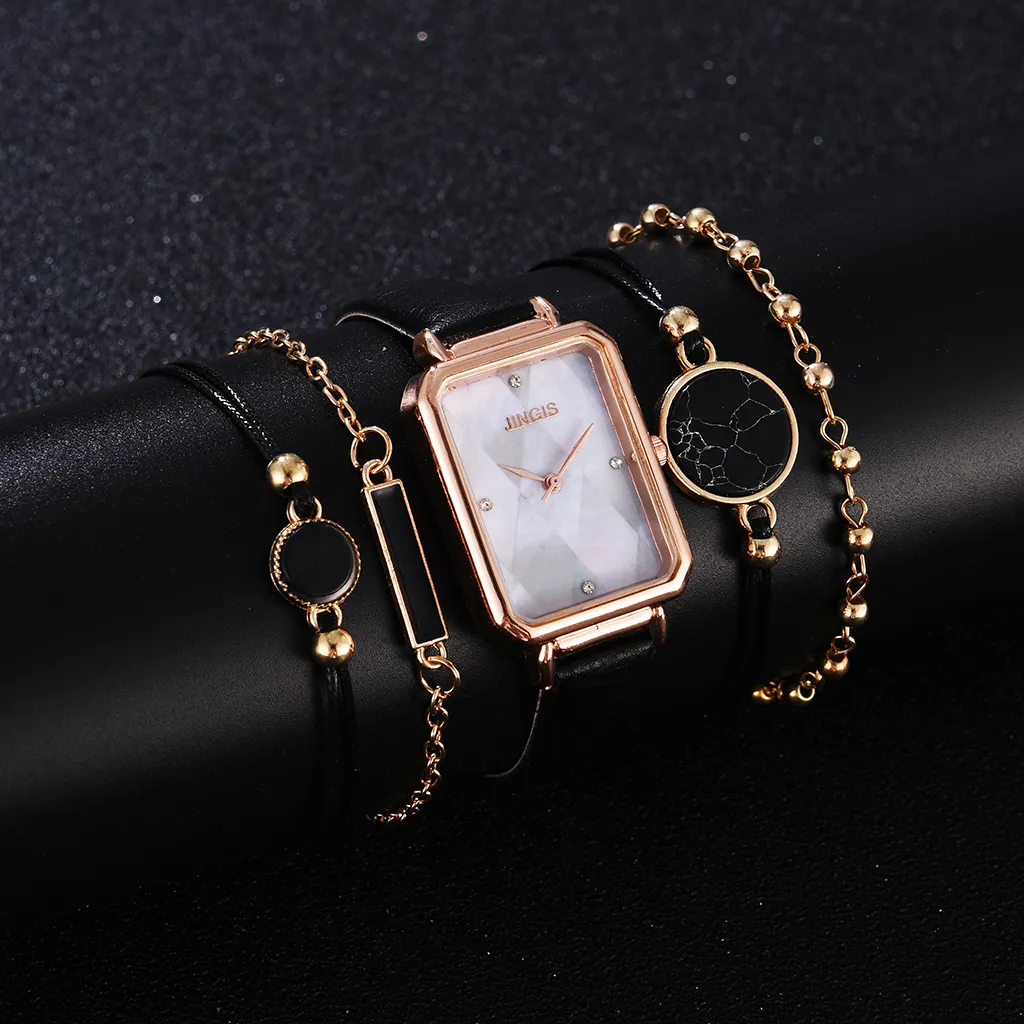 set fashion watch для женщин квадратные кожаные женские браслеты часы Quartz Forist Watch Женские черные часы Reloj Drop312d