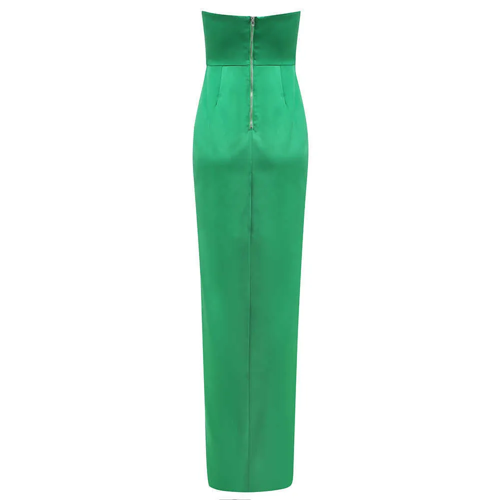 Robe sans bretelles de mode féminine d'été sexy sans manches vert drapé col en V célébrité fête longue 210527