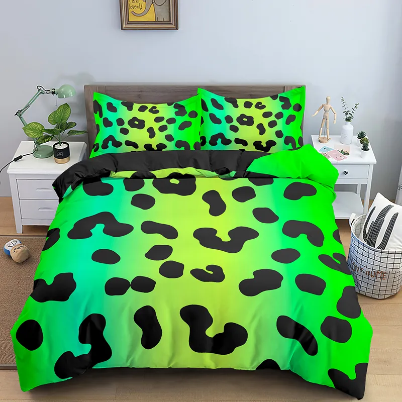 Morden Geometryczny Psychodeliczny Pościel Leopard Set Królowa Królowa Królowa Duvet Cover Poszewka 2/3 Sztuk Dla Dorosłych Bedclothes 210309