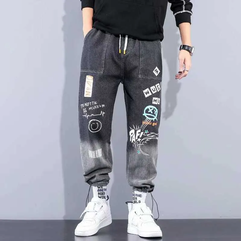 Hommes jeans pantalons streetwear hommes denim pantalon 2021 automne cheville longueur hip hop jeans pantalons pantalons de survêtement X0621