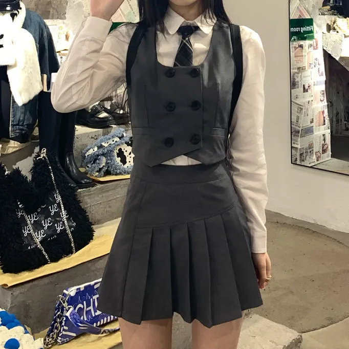 Japansk skoluniform vit tre linjer College High Girls Student Uniforms Sailor Sough Tops Pleated Skirt 220302