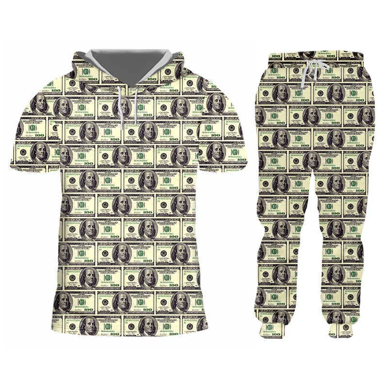 IFPD 3D Print Dollar Hoodies Funny Plus Size Men's Set Jacket And Jogger Pants Paper Money Puzzle Survêtement Pull Home Suit X0909