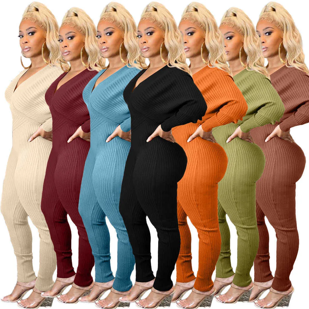 Sexy Off Shoulder V-neck Rompers Woman Large Jumpsuits Elegant Thread Slim Fit Sexy Solid Color One Piece Nightclub Bodysuit Design Clothes