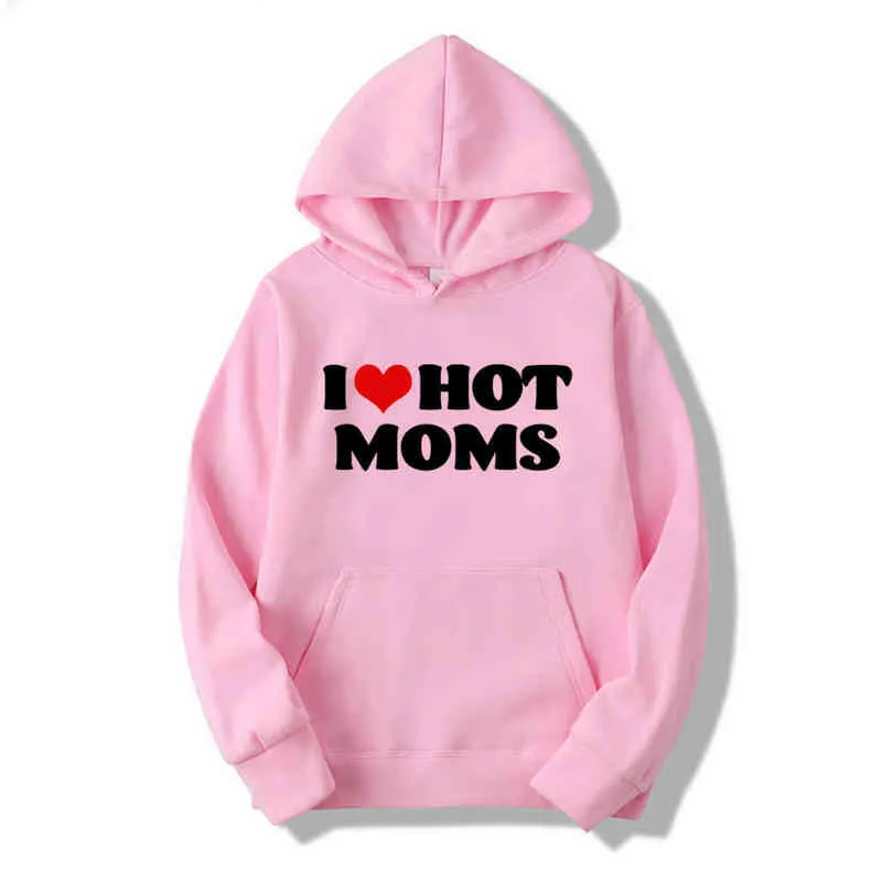 J'aime les mamans chaudes Sweat à capuche Coeur rouge Hot Mother Sweatshirt Pullover Hoodie G1229