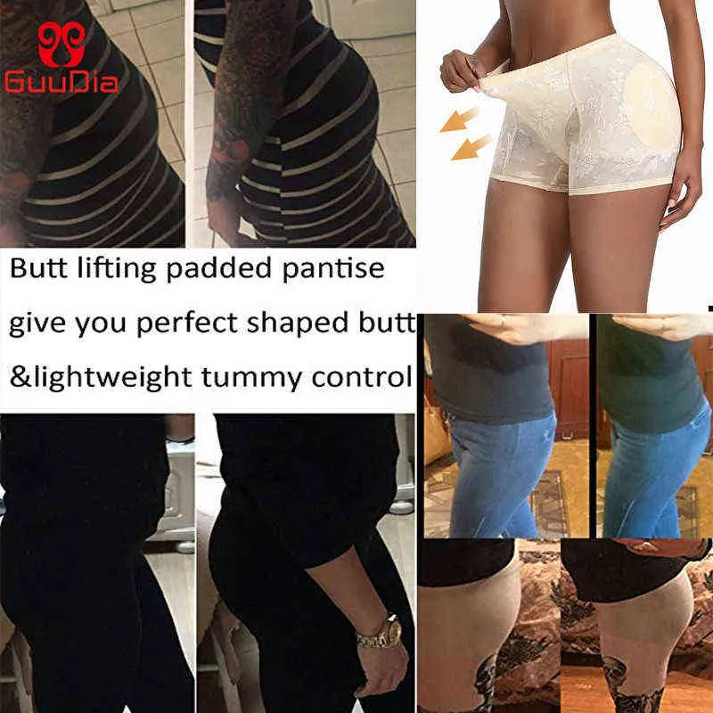 GUUDIA Hip Enhancer Butt Lifter Women Body Shaper Padded Panties Lace Push Up Bodysuit Shapers Tummy Control Shapewear 211029