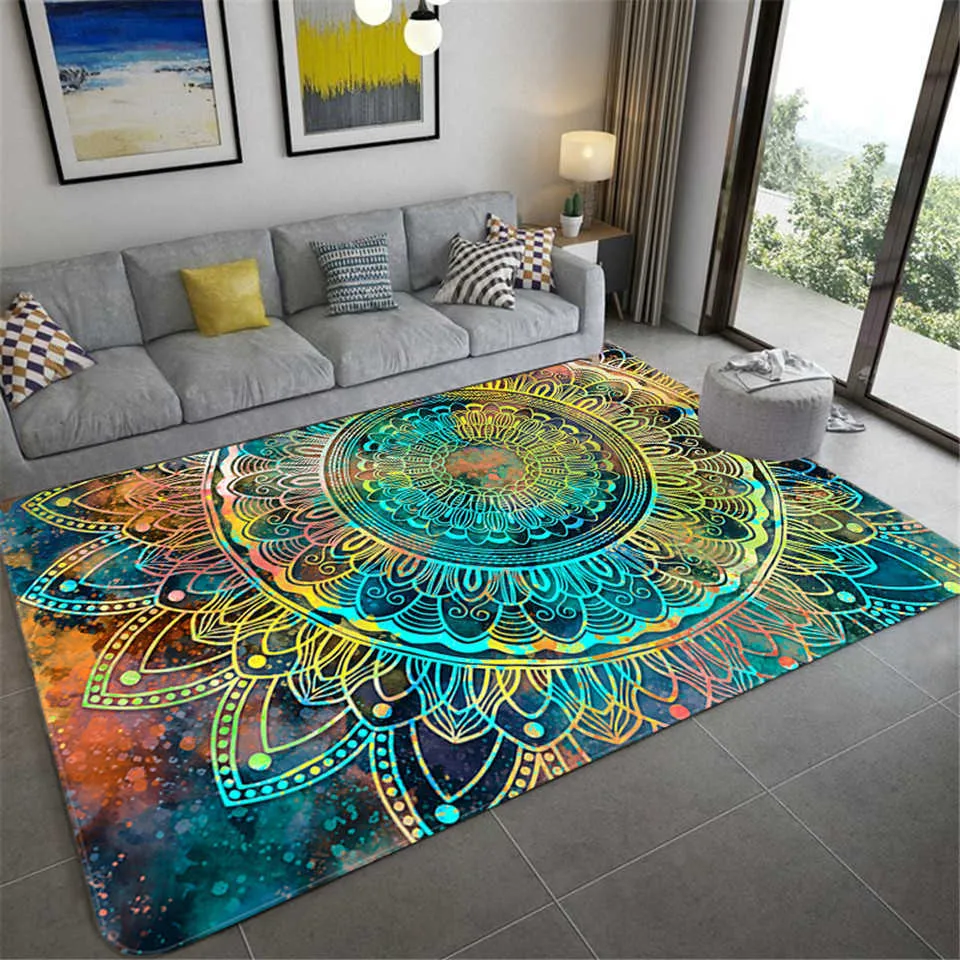 Nordic Colorful Star Sky Mandala Großer Teppich Wohnzimmer Wunderschöne Bodenmatte Mädchen Schlafzimmer Teppich Floral Badezimmer Fußmatte 210626