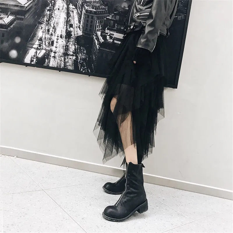 Elastische Hohe Taille Unregelmäßige Tüll Midi Rock Mode Frauen Mesh Tutu Maxi Gefaltete Lange Rock Faldas Mujer Moda Saias Jupe 210309