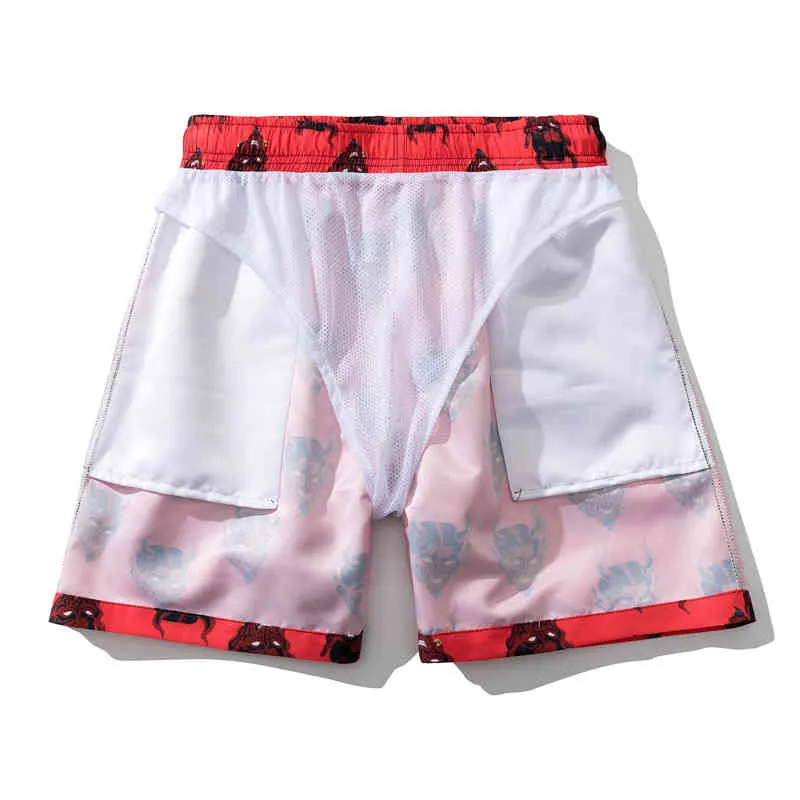 Devil Print Shorts Men Streetwear Drawstring Elastic Waist Beach Wear Outdoor Loose s Short Pants