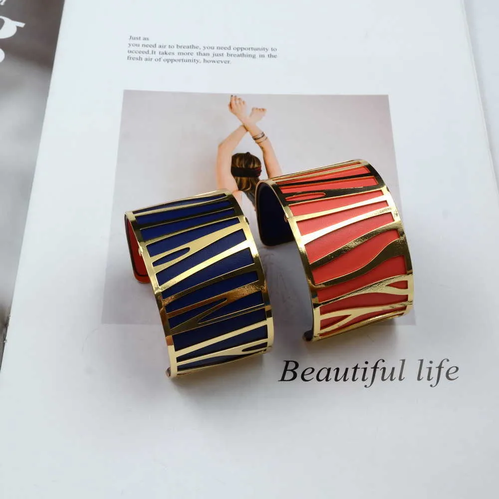 1.6 cale Manchette Bransoletka Drzewa Czeski Jesień Skórzany Femme Rose Gold Open Bangles Designer by Instagram dla kobiet Podróżnik Q0719