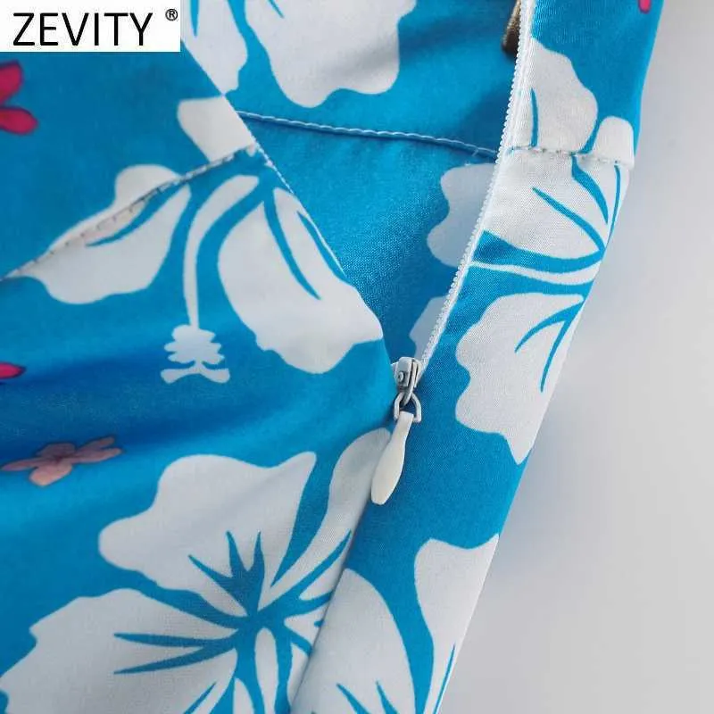 Zevity Women Fashion Floral Print Slimming Flare Byxor Kontor Lady High Side Zipper Fly Streetwear Långbyxor Mujer P1020 210603