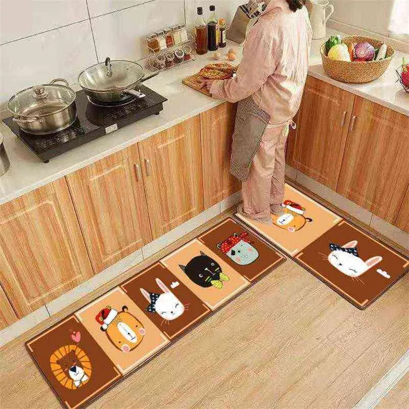 Modern Kitchen Anti-slip Mat Long Cute Cartoon Animals Bath Carpet Entrance Doormat Printed Absorbent Bedroom Pad Bathroom Rugs 211109