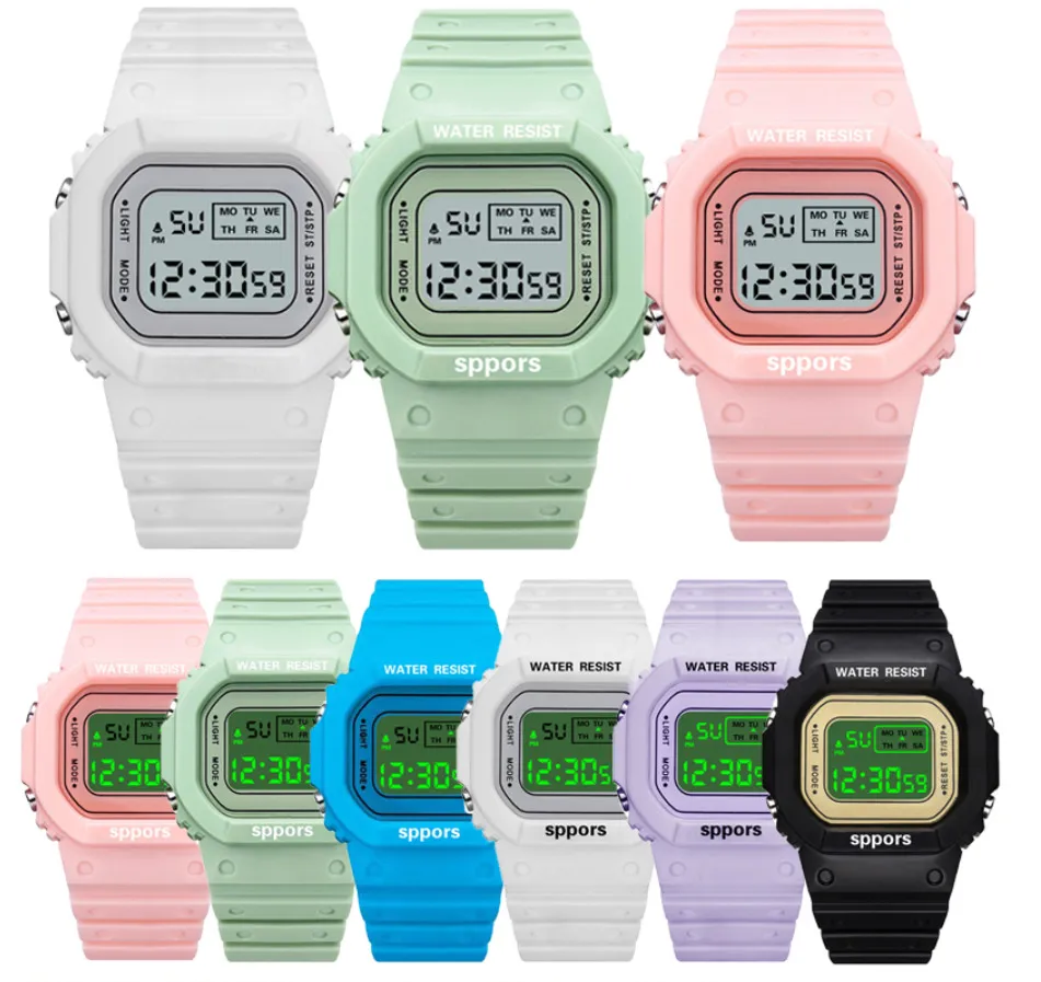 2021 NEW Female Digital simple Electronic Unisex wristwatch Kids Square Watch Sports Student Waterproof Set Alarm Luminous262k