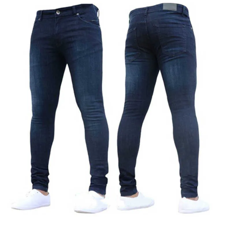 Heren Hoge Taille Rits Stretch Jeans Casual Slim Fit Trendy Broek Mannelijke Plus Size Potlood Broek Denim Skinny Jean Grote Maat X0621